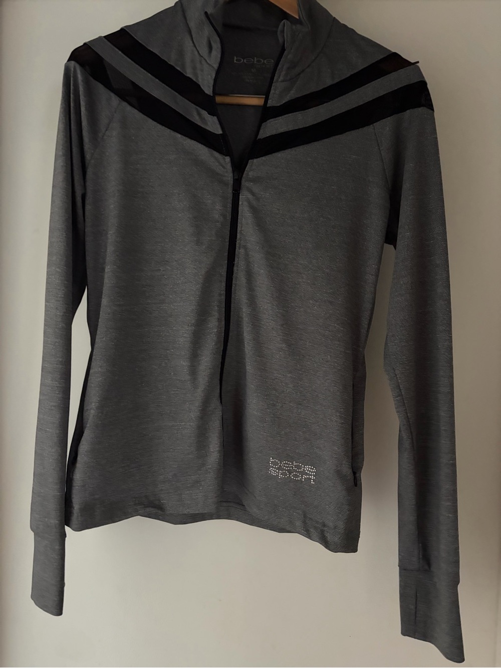 BEBE Sport Gray Full Zip Jacket Women M Athletic Mesh Activewear